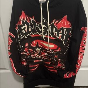 Black and Red Graphic Sweatshirt with Bold Patterns